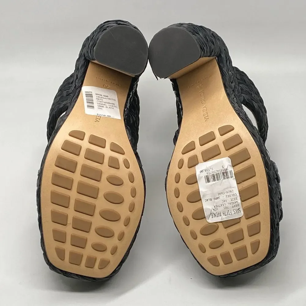 Bottega Veneta Trinity Weave Black Raffia Platform Sandals size 38